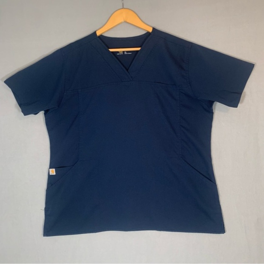 Carhartt Scrub Top Size XL Blue V-Neck Short Sleeve Shirt